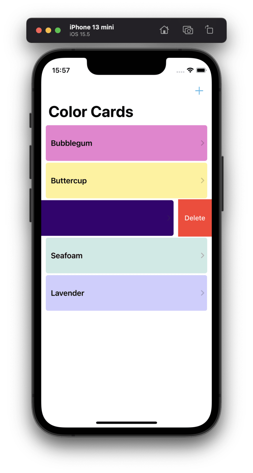 List Card View with swipe to delete